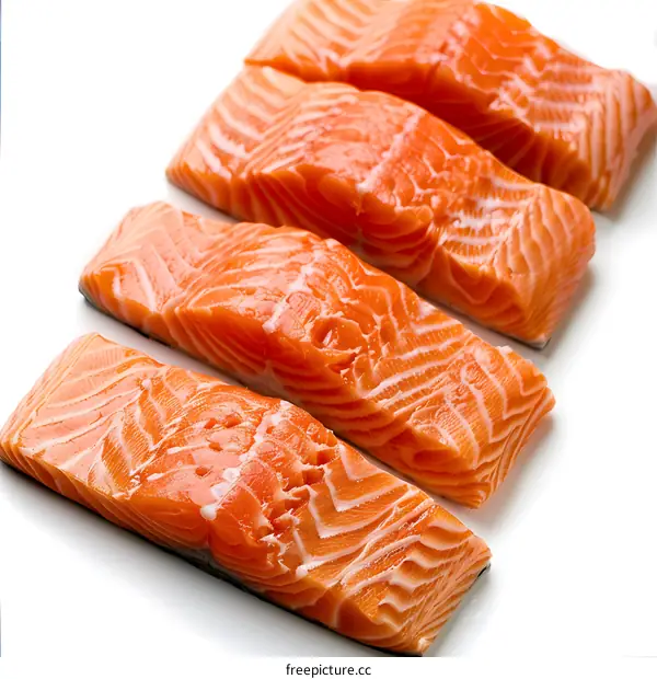 Fresh Salmon Fillets on White Background