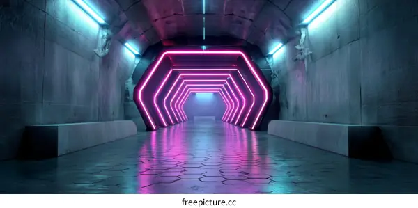 Neon Tunnel Futuristic Abstract Corridor