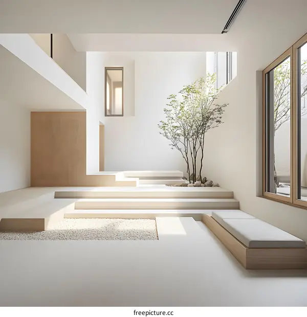 Minimalist Interior Design with White Walls and Wooden Elements