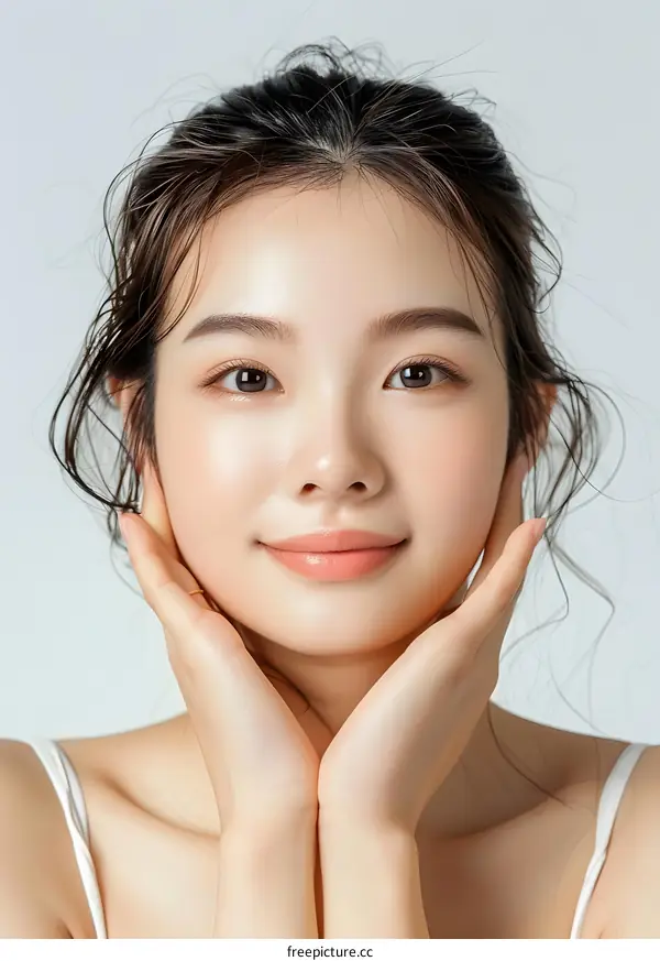 Portrait of a Beautiful Young Asian Woman with Clear Skin