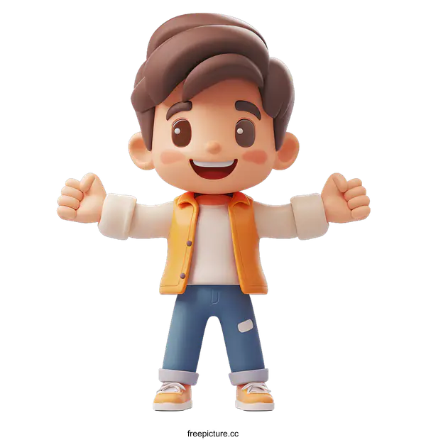 [Transparent Background PNG]3D rendering of a happy cartoon boy