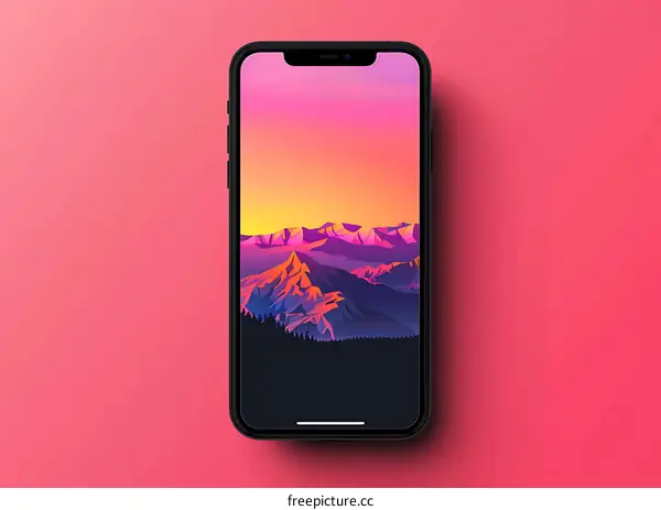 Phone Screen with Mountain Sunset Wallpaper
