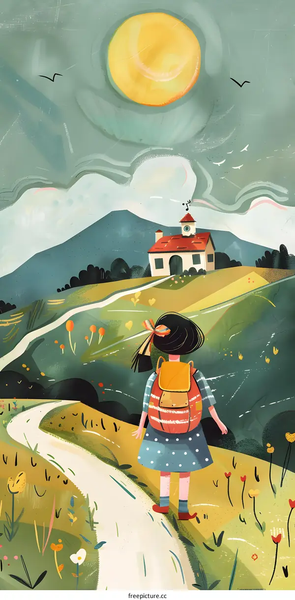 Little Girl Walking to School on a Sunny Day