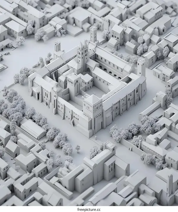 3D Illustration of a Medieval Castle in a White City