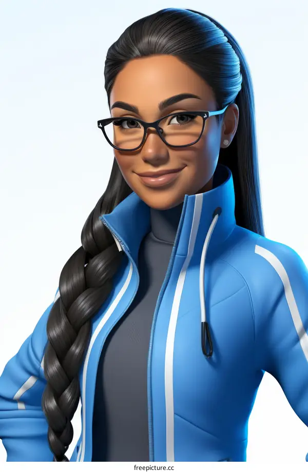 Black woman wearing blue and gray jacket smiling