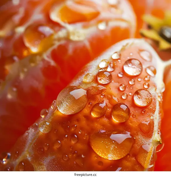 Macro photography of water drops on a blood orange