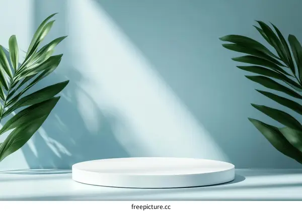 Minimalist Display Podium with Tropical Leaves
