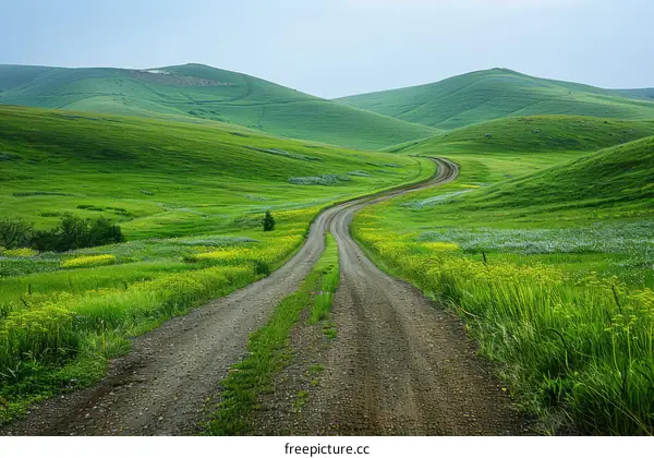 Curving Road Through Green Hills