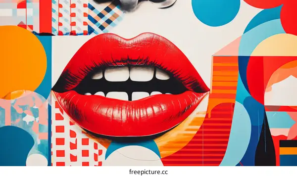 Close-up of red lips with bright colorful background