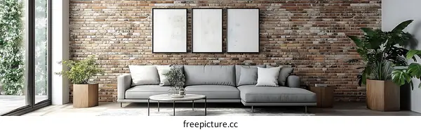 Modern Living Room with Brick Wall
