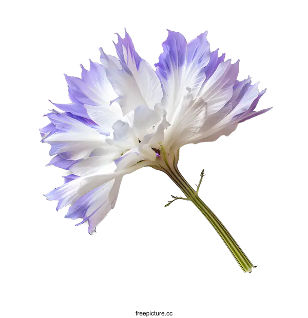 [Transparent Background PNG]Close Up White and Purple Flower with Green Stem