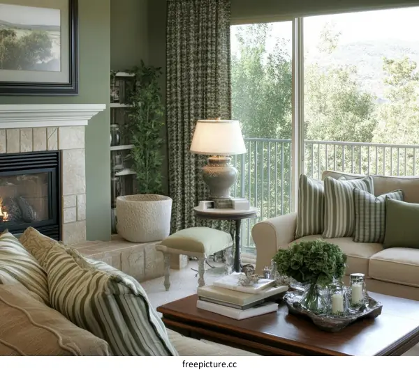 Stylish Living Room with Green Accents