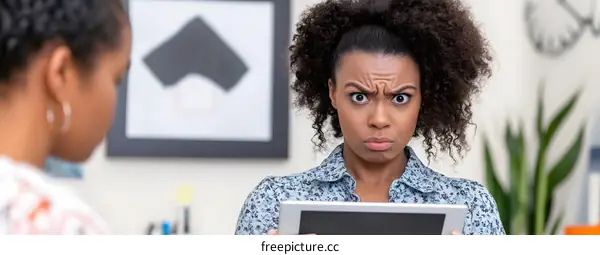 Surprised Woman Looking At Tablet In Office