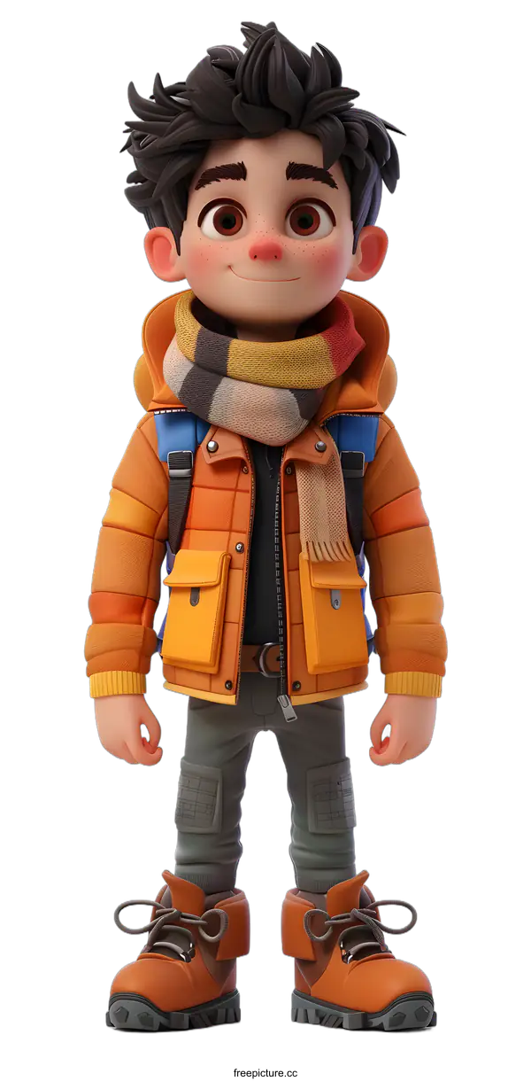 [Transparent Background PNG]boy in orange jacket