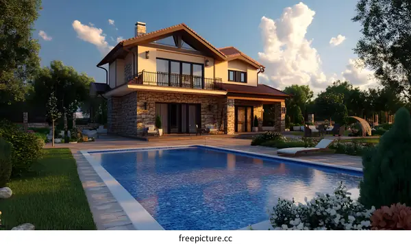 Modern House with Swimming Pool and Landscaping