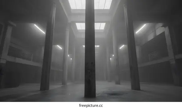 Concrete Hallway With Fog and Lights