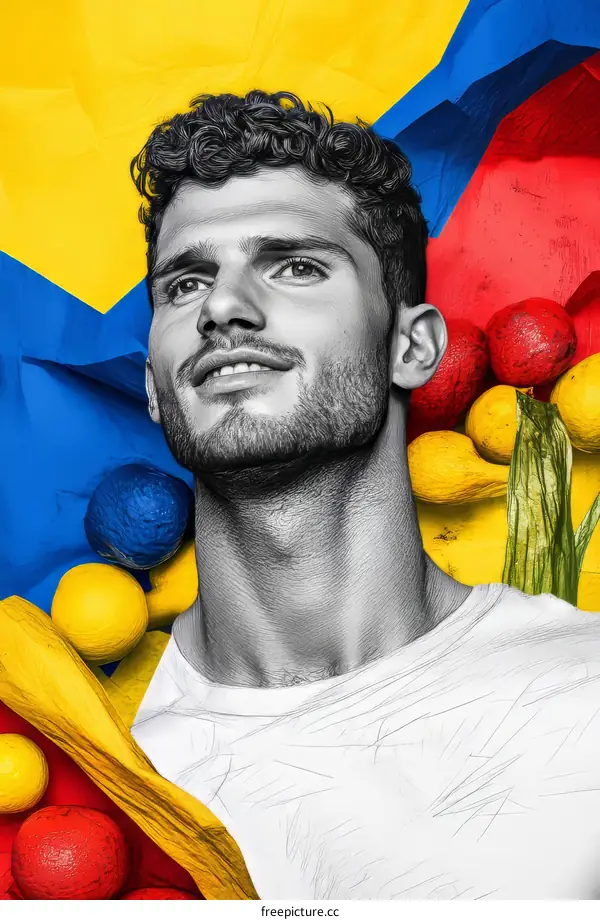 Colorful Portrait of a Man with Vivid Colors and Shapes