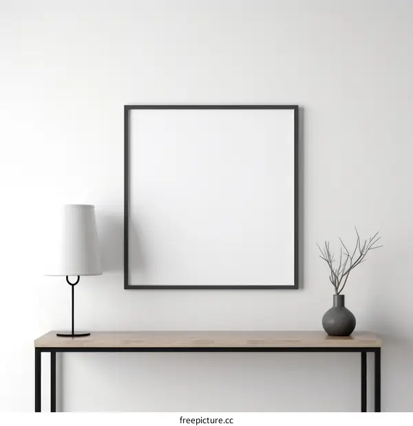 Black picture frame mockup with a white background
