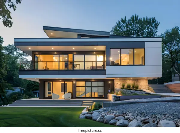 Modern House with Large Windows and a Patio
