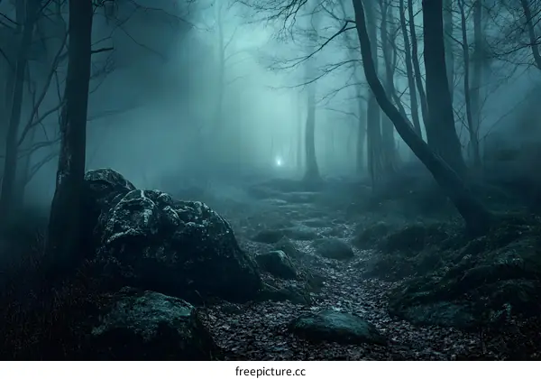 Mysterious Foggy Forest Path