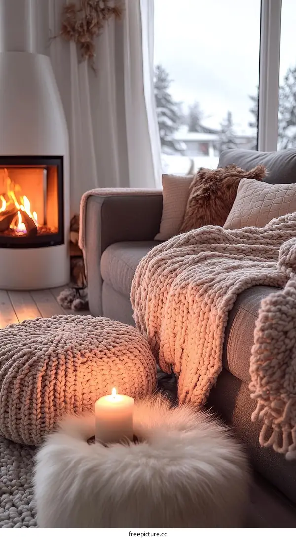 Cozy Winter Living Room with Fireplace
