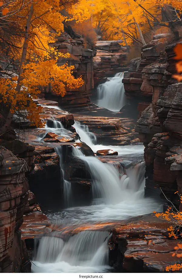 Waterfall Cascading Through Red Rock Canyon