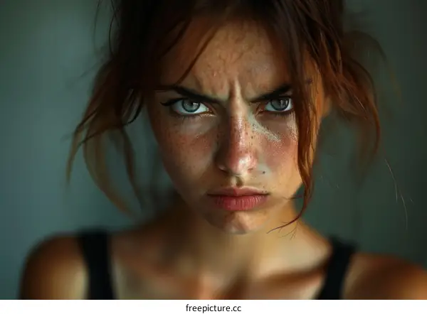 Closeup Portrait of a Woman with Intense Expression