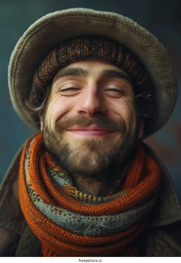 Close Up Portrait of a Smiling Man in Winterwear