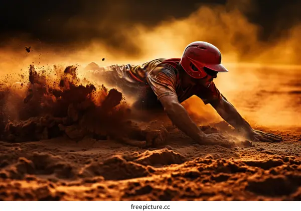 Baseball player sliding into second base