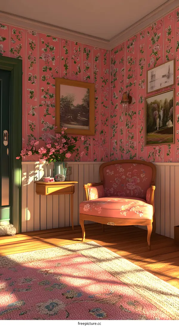 Pink Floral Wallpaper Interior Design