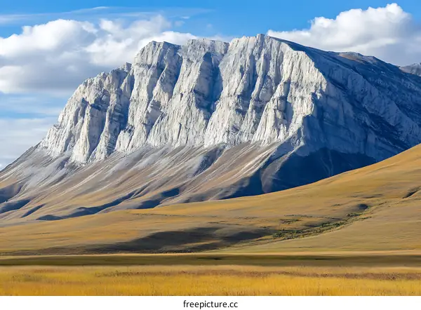 White Mountain Range in Landscape of Grass and Sky