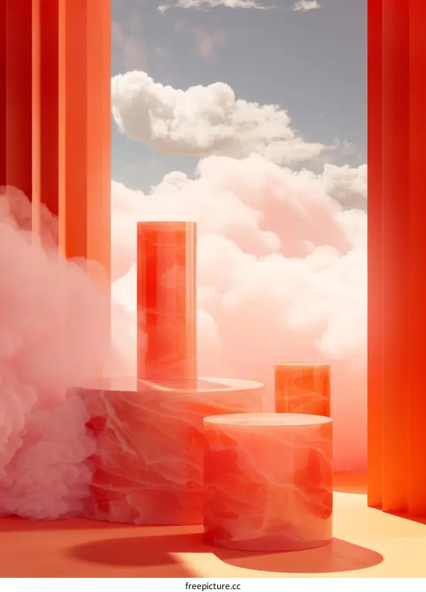 Abstract Coral Clouds Display Podiums
