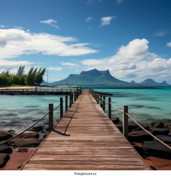 Tropical Paradise: Wooden Dock Overlooking a Secluded Island