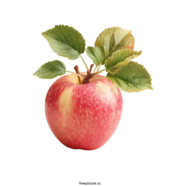 [Transparent Background PNG]Fresh Red Apple with Leaves Isolated