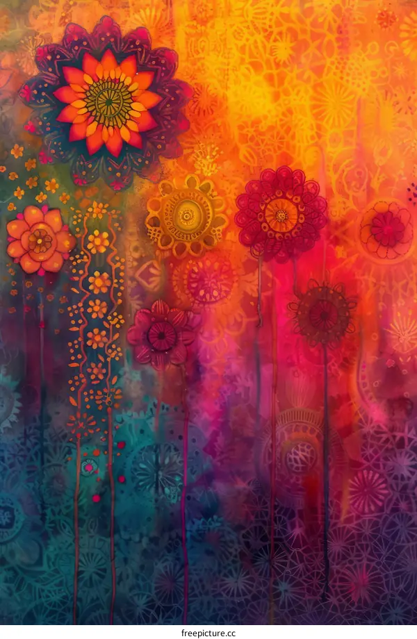 Vibrant Colorful Flowers with Elaborate Patterns