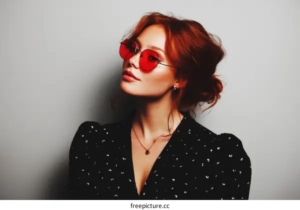 Elegant Woman in Red Sunglasses