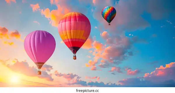 Colorful Hot Air Balloons Flying in the Sky at Sunset