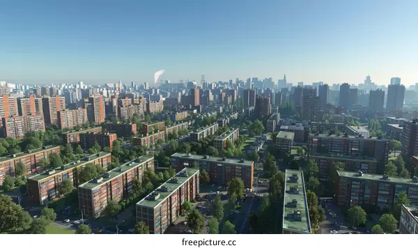 Urban Cityscape with High-Rise Buildings and Green Spaces