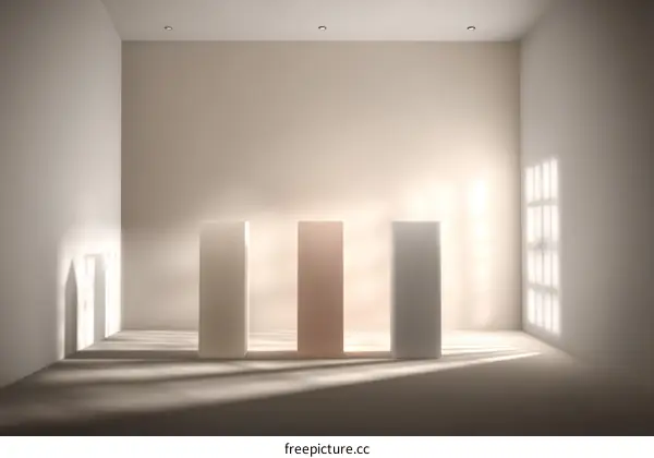 Empty room with three display pedestals