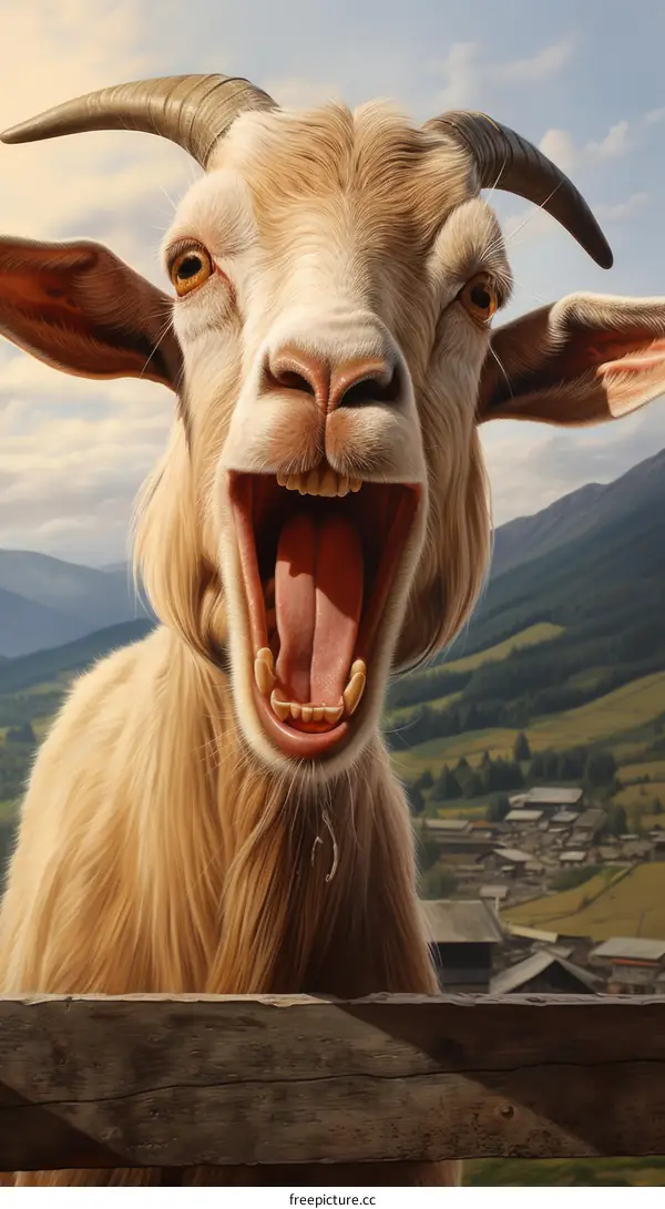 Illustration of a goat standing on a wooden fence and screaming