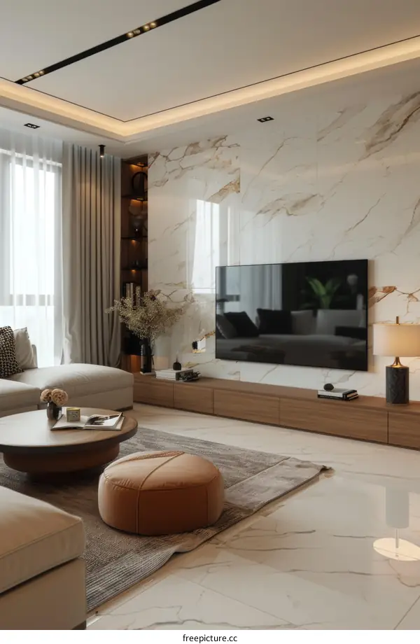 Modern Minimalist Marble TV Wall Design