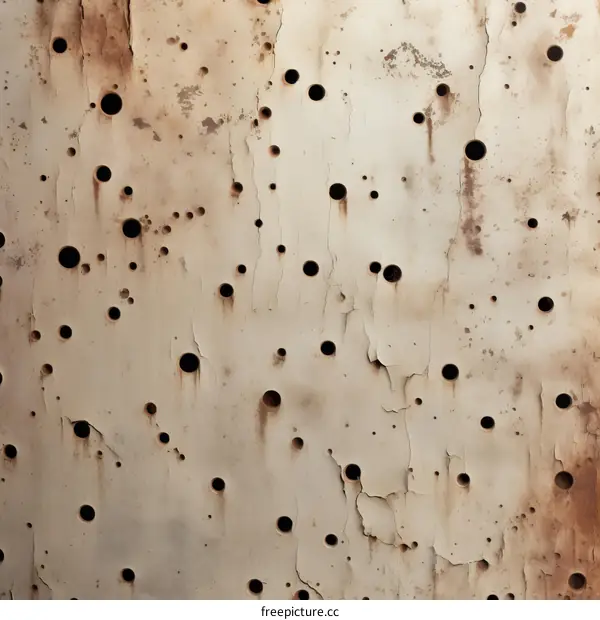 weathered metal wall with numerous round holes