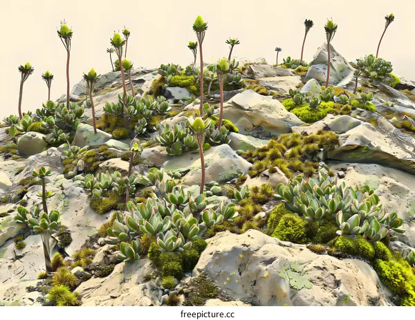 Rocky Mountainside With Green Plants