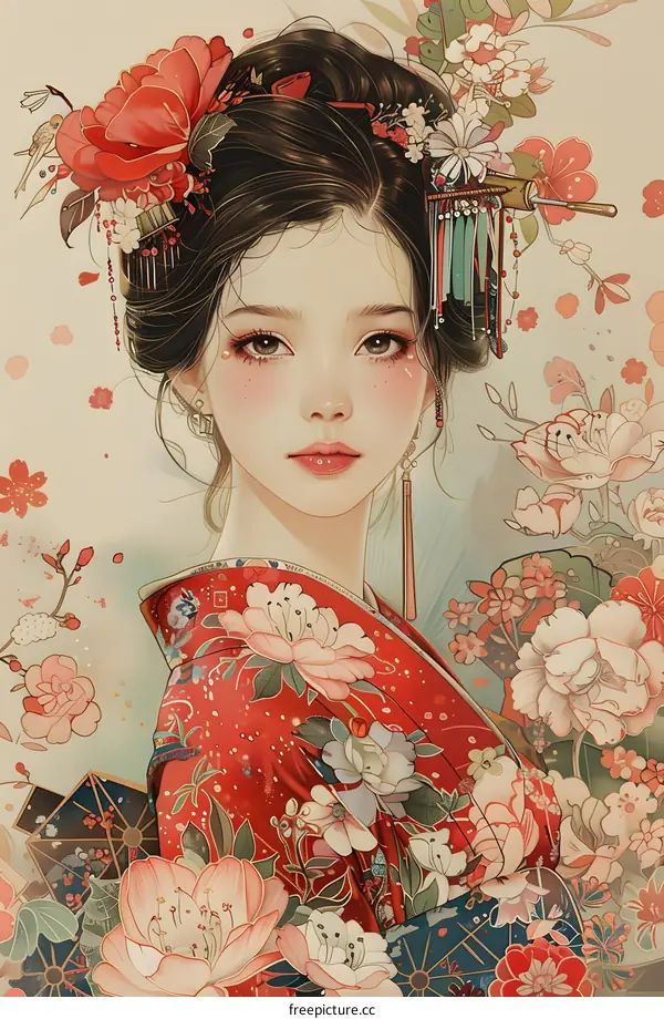 Beautiful Asian Woman in Traditional Kimono