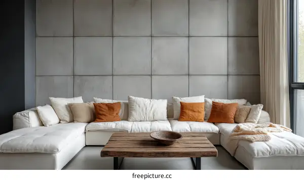 Modern Minimalist Living Room with Concrete Wall
