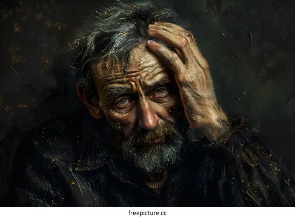 Portrait of an old man with white hair and beard