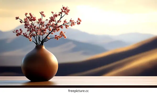 Spring Flowers in Vase with Mountain View