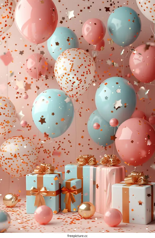 Birthday Celebration Scene with Balloons and Gifts