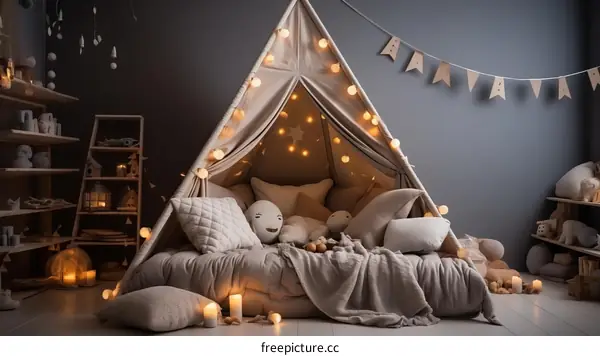 Cozy Teepee Tent Bed for Kids with Fairy Lights