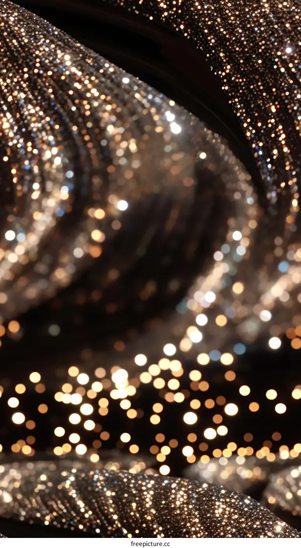 Golden and silver sequins on a black background